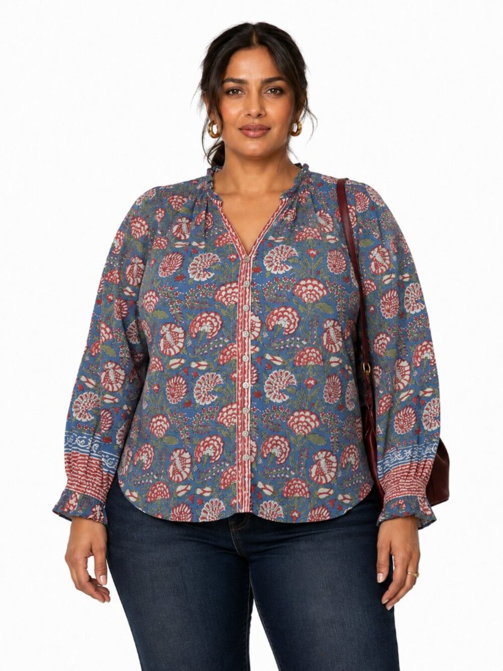 Velvet Marcella Floral Top Boho Vacation Blue Multicolor Size XL Casual Summer